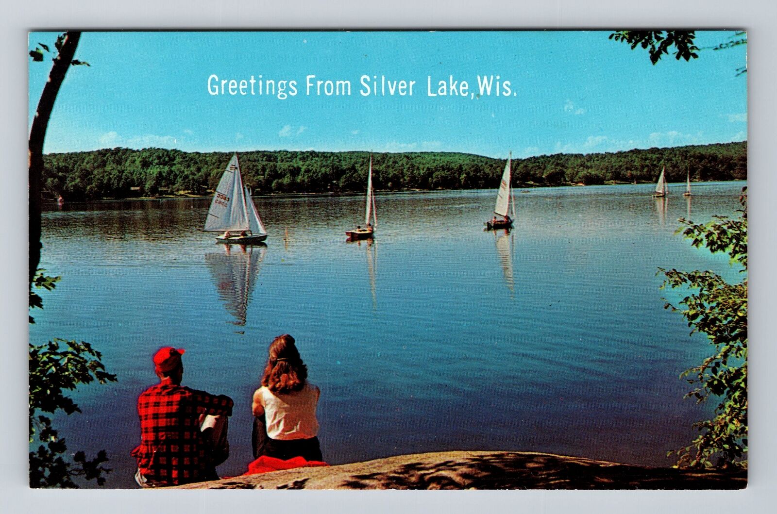 Silver Lake WI-Wisconsin, Scenic Greeting Sailing on Blue Water Vintage Postcard