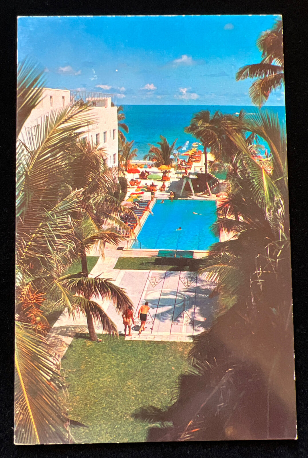 Vintage Georgian Hotel Poolview Cabana Club c1950 Miami Beach, FL Postcard