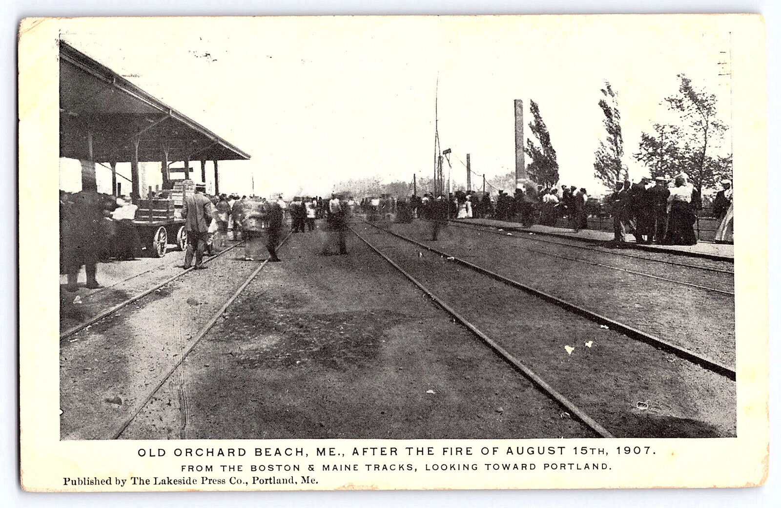 Old Orchard Beach After Fire August 1907 Boston Maine Railroad tracks Postcard