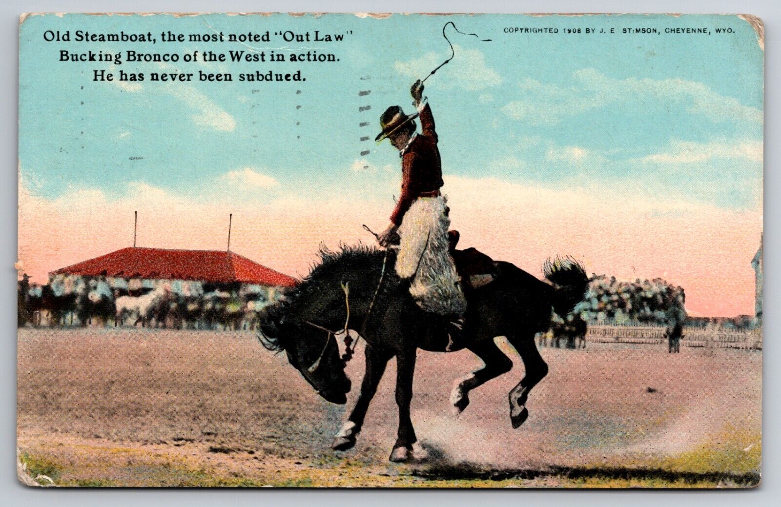 Old Steamboat Bucking Bronco Rodeo Cheyenne Wyoming Frontier Days 1911 Postcard