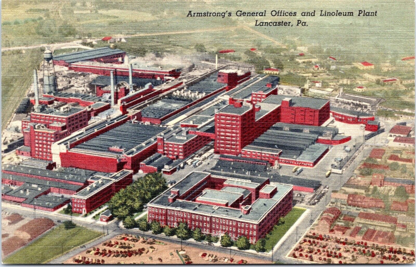 Aerial view Armstrong Linoleum Plant, Lancaster Pennsylvania - Linen Postcard