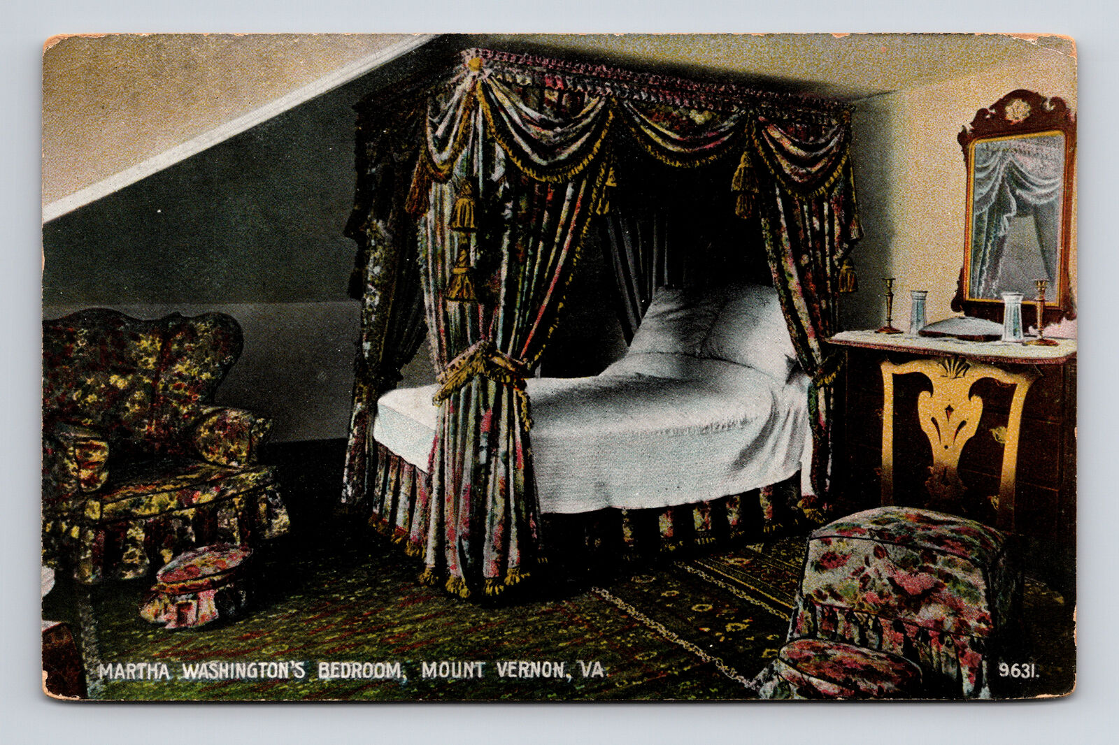 c1909 DB Postcard Mount Vernon VA Virginia Martha Washington\'s Bedroom