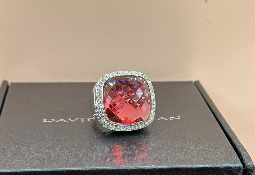 David Yurman Sterling Silver 20mm Tourmaline ALBION Ring With DIAMONDS Size 6