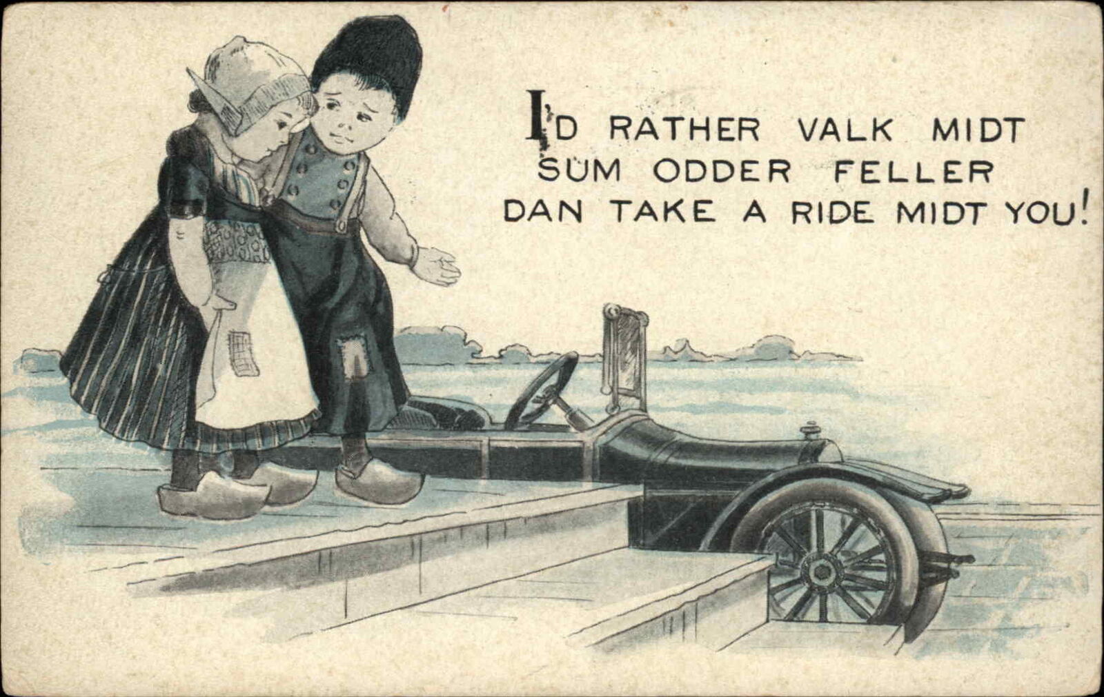 Children Comic Dutch Children Romance Car c1910s Postcard