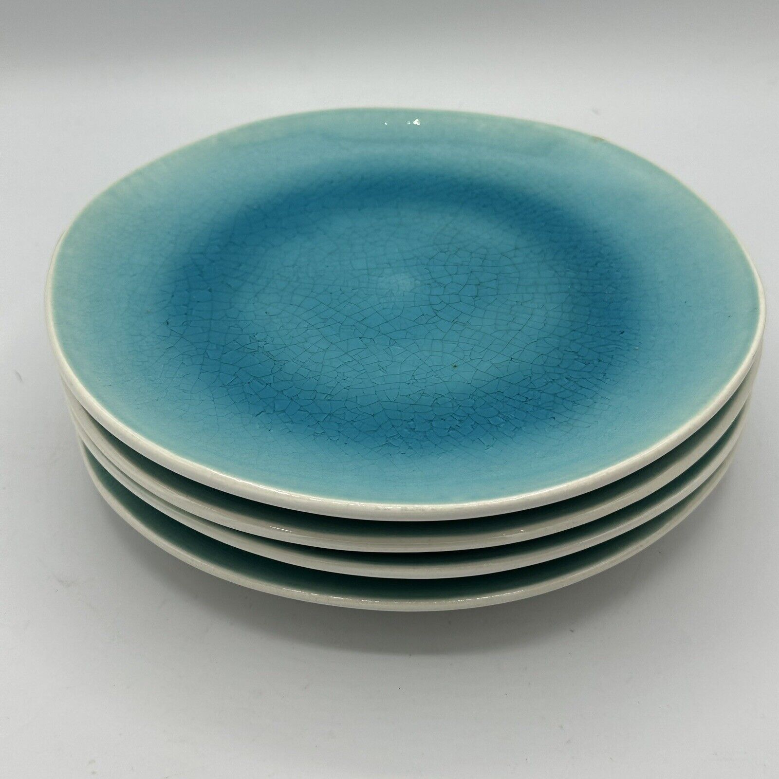 Roscher & Co Crackle Glass Turquoise Salad Plates Lot Of 4