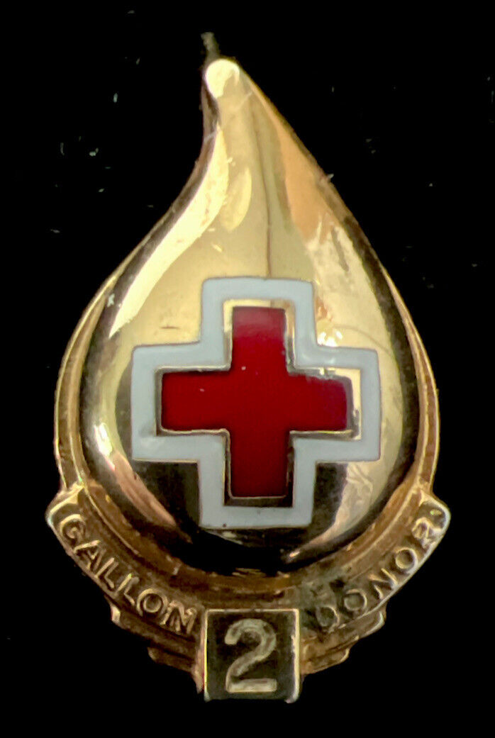 Vintage Red Cross Blood Drop 2 Gallons Donated Lapel Pin c1970’s ￼