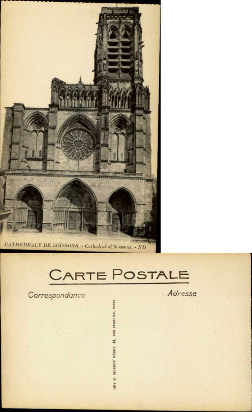 Cathedrale De Soissons Cathedral of Soissons ~ vintage postcard
