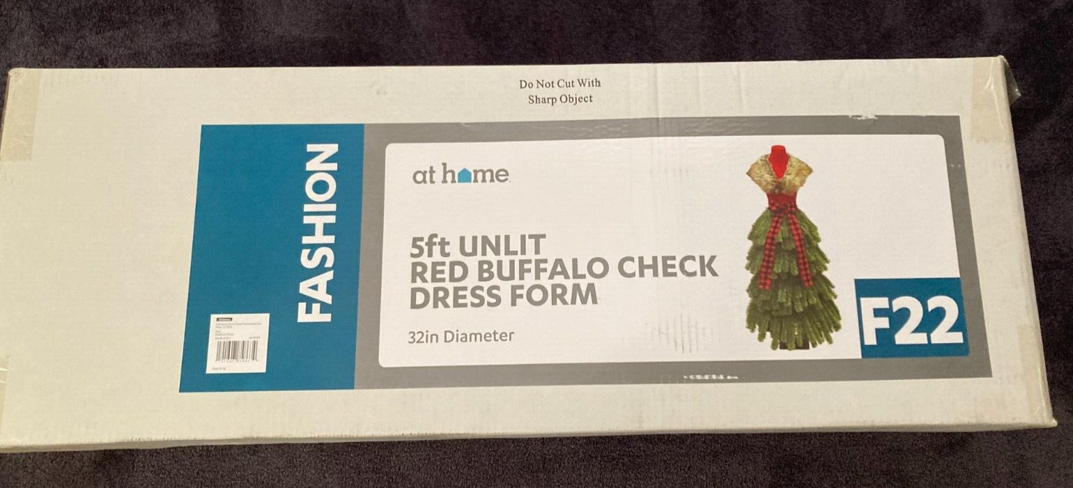 5ft Unlit Red Flocked Lady Buffalo Checkered Dress Form Christmas Fashion Tree