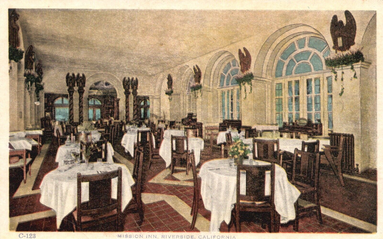 Postcard CA Riverside Glenwood Mission Inn Spanish Dining Room Vintage PC f1111
