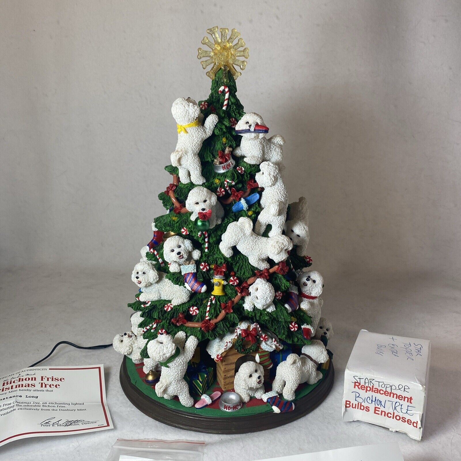 Danbury Mint Bichon Frise Dog Christmas Holiday Tree Decoration Light Retired