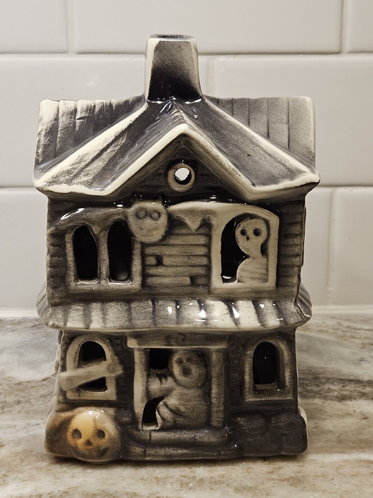 RARE Vintage McCoy Ltd Haunted House Halloween Pumpkin/Ghost/Skeleton Luminary 