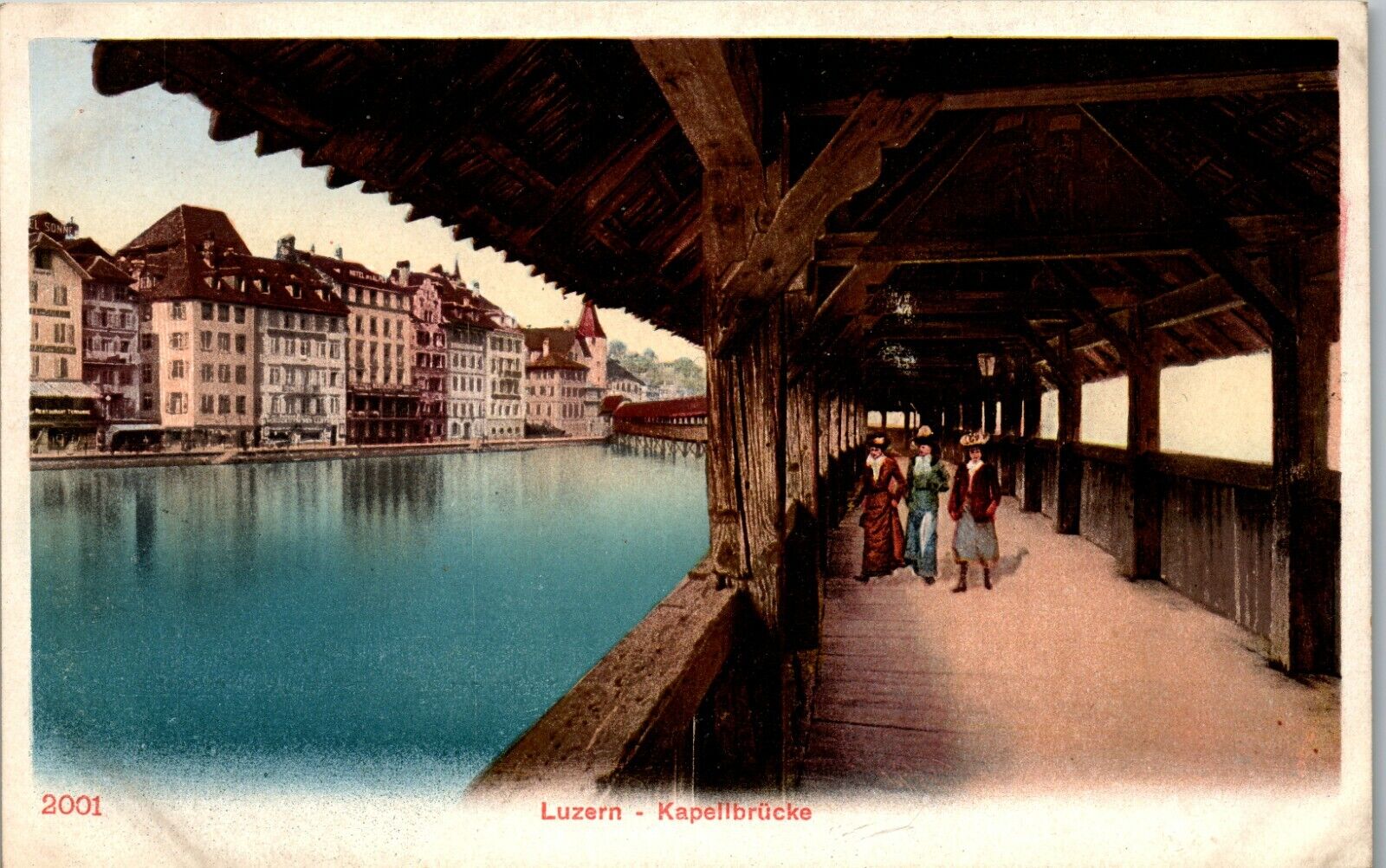 Lucerne Switzerland Kapellbrucke Old Covered Bridge 1905 VINTAGE POSTCARD DD1