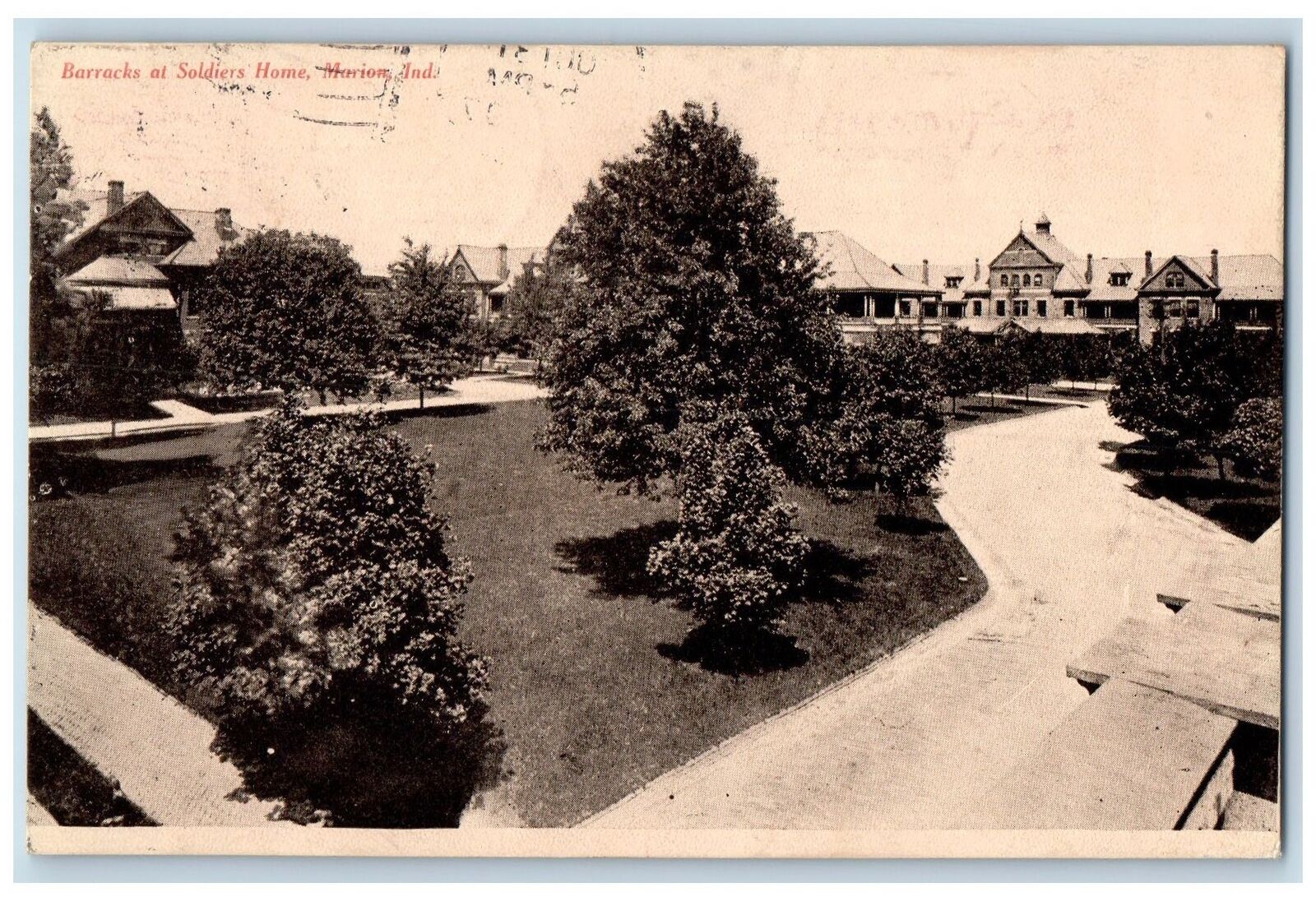 1907 Barracks At Soldiers Home Connecting Dirt Roads  Marion IN Posted Postcard