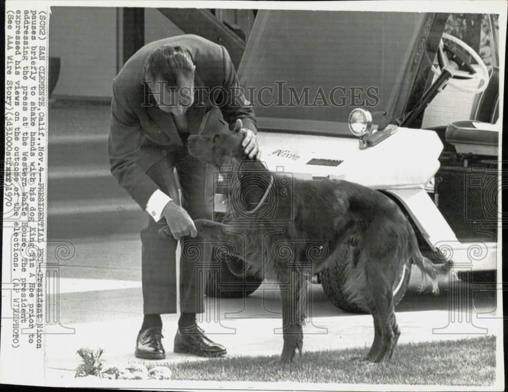 1970 Press Photo President Nixon with his dog, King Tim A Hoe in San Clemente