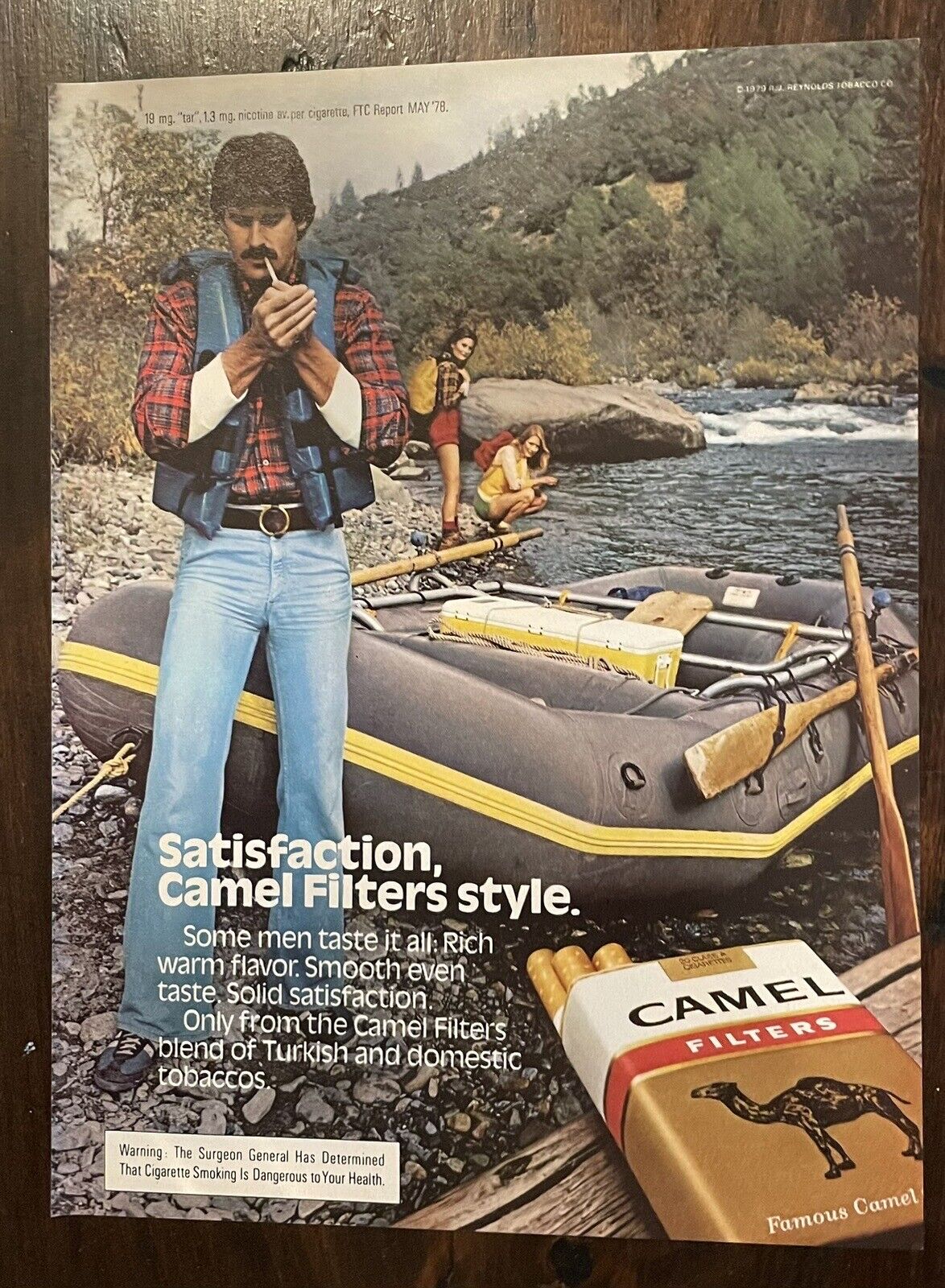 1979 Camel Cigarettes Tobacco River Raft vintage print ad 70\'s advertisement