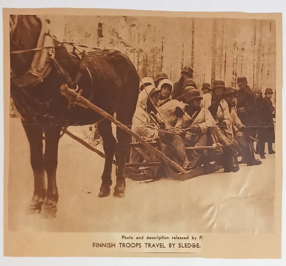 WWII Finns Traveling By Sledge Horse Drawn Mobility Military Newspaper Clipping