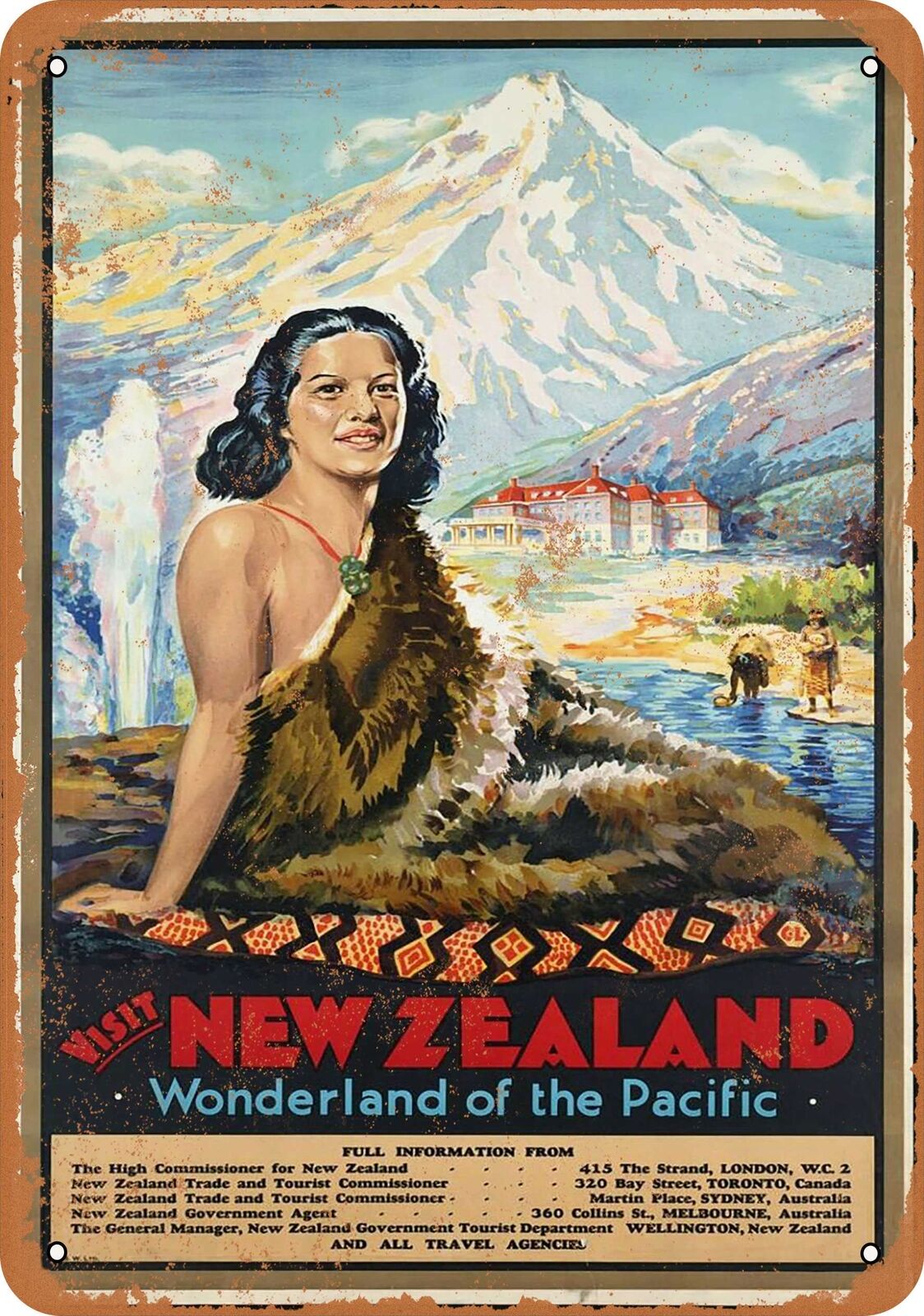 Metal Sign - Visit New Zealand - Vintage Look Reproduction