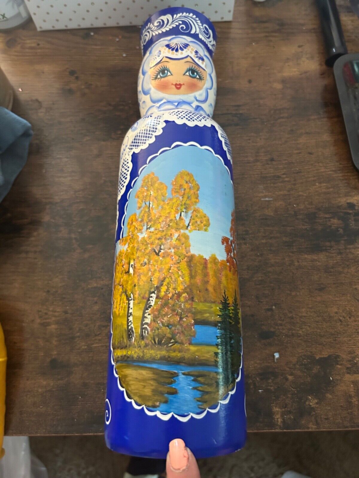 vintage handpainted russian wooden bottle holder