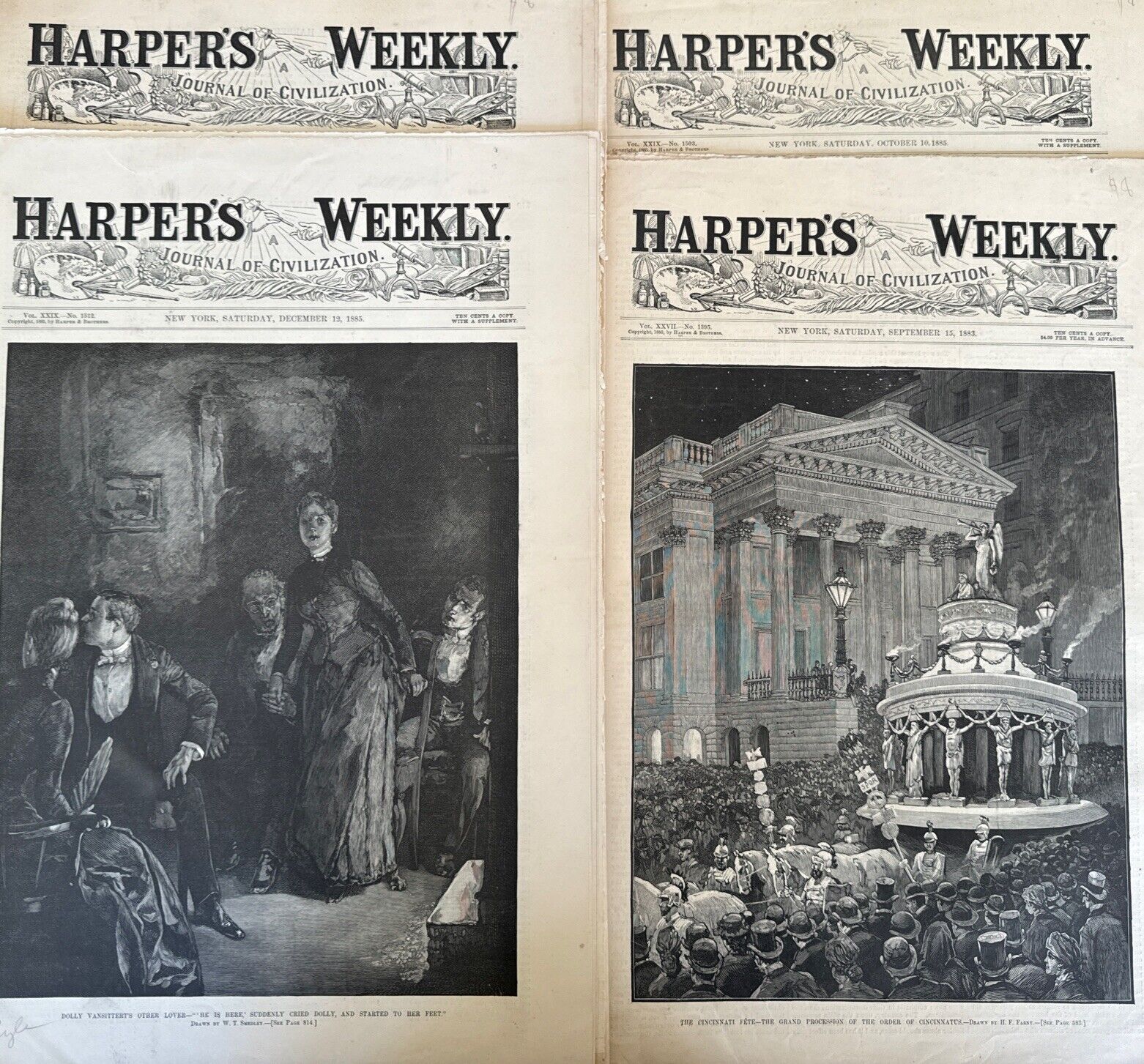 Harper’s Weekly Lot Of 4 - 1883,1885, 1888 Engravings  - Political - Art & Ads
