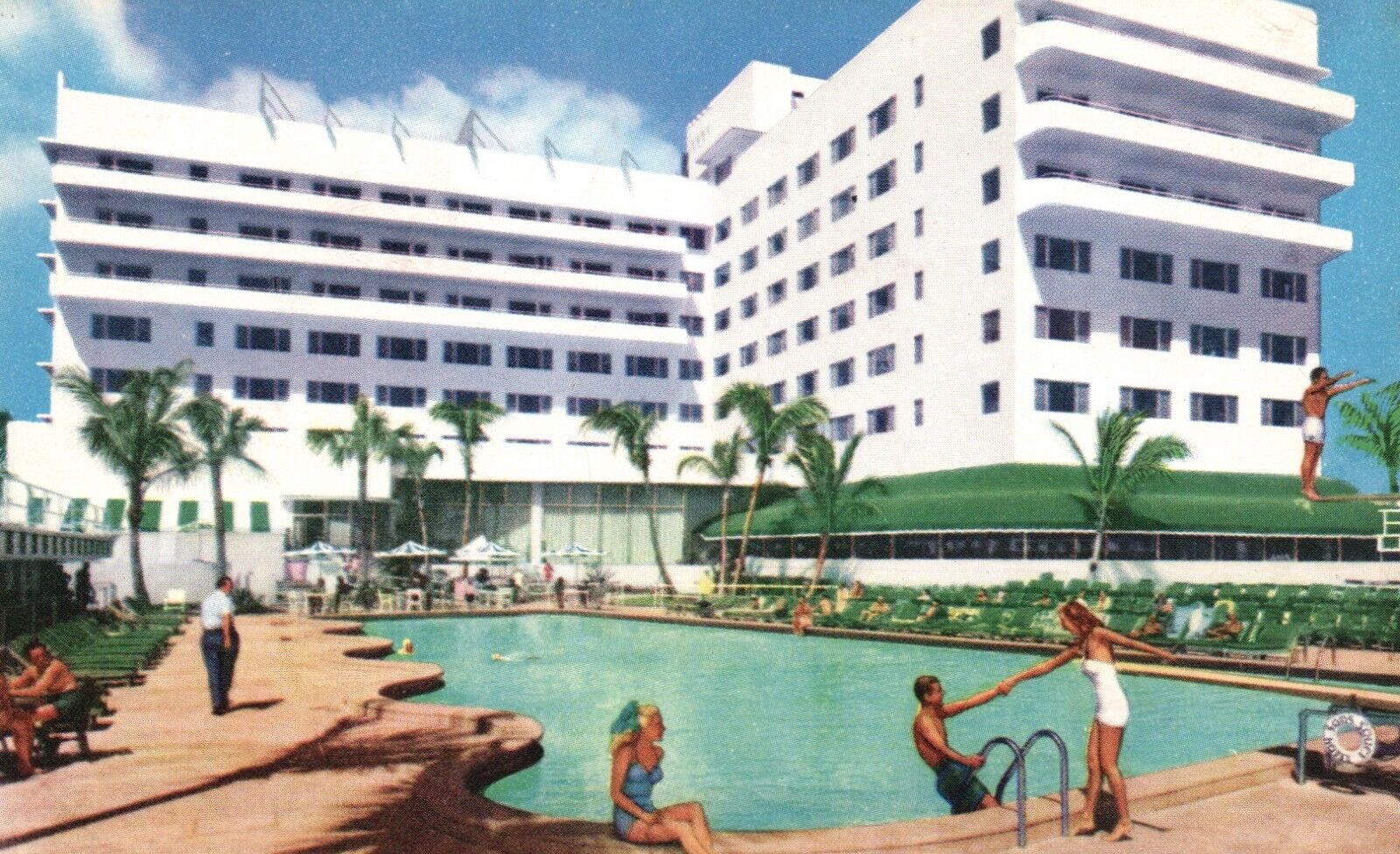 Postcard FL Miami Beach Florida San Souci Hotel Pool Chrome Vintage PC G662