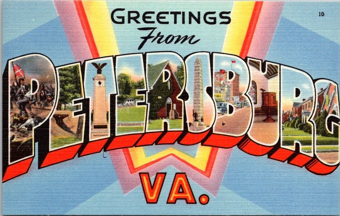 Petersburg VA Virginia Large Letter Greetings From, Vintage Linen Postcard UNP