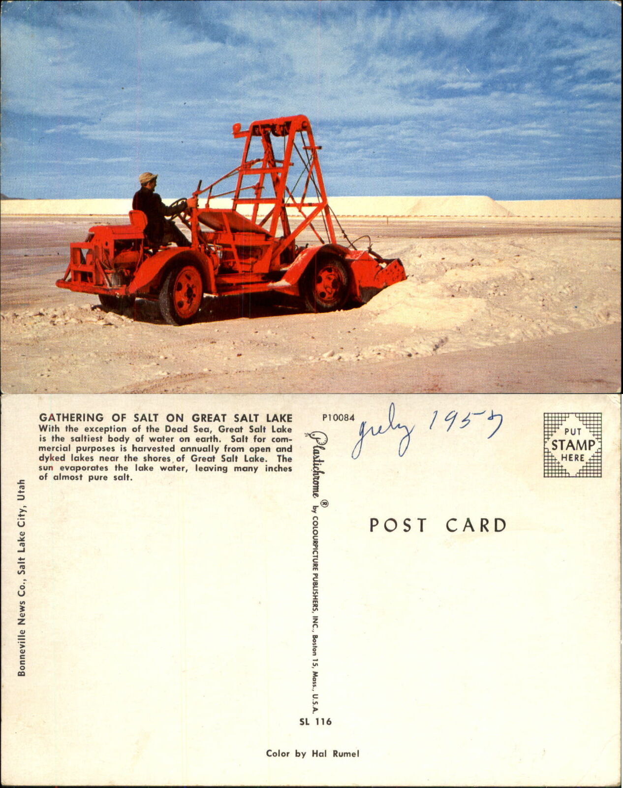 Great Salt Lake UT Utah bulldozer gathering salt scoop chrome dated 1957