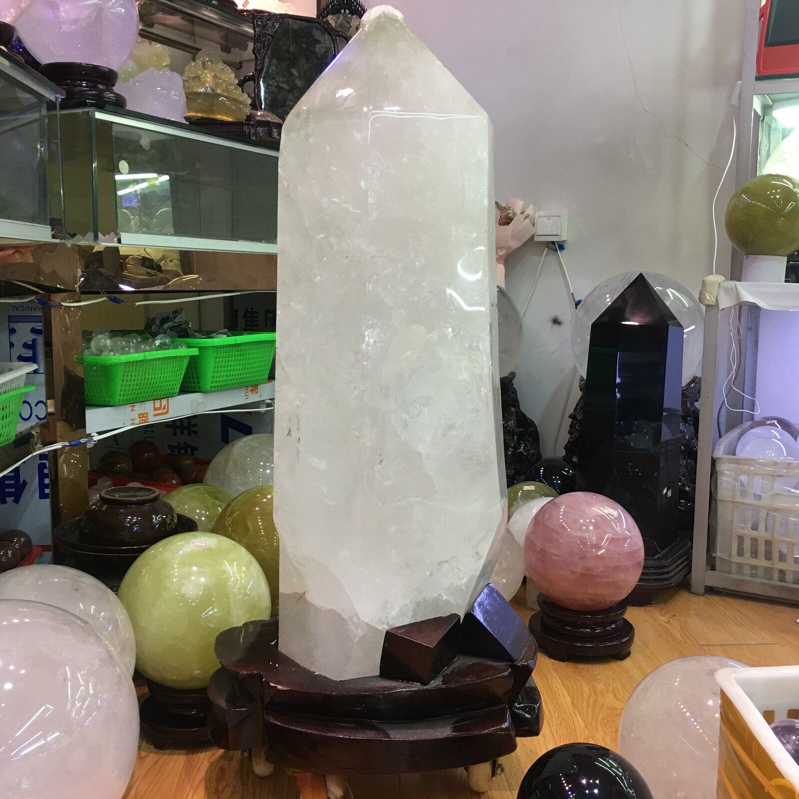 242LB Top Large size Natural clear quartz obelisk crystal wand point reiki+stand