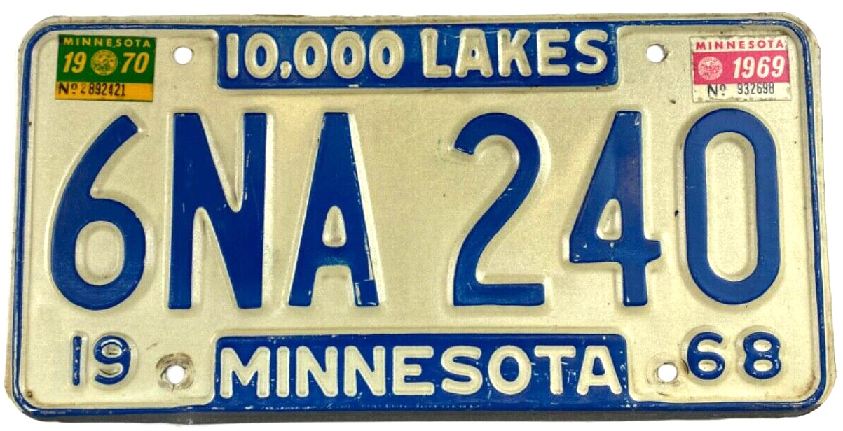 Vintage Minnesota 1968 69 70 Auto License Plate Garage Pub Wall Decor Collector
