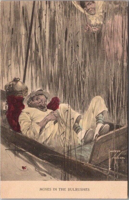 Vintage 1910s Alcohol / Drinking Comic Postcard 'Moses in the Bulrushes' UNUSED