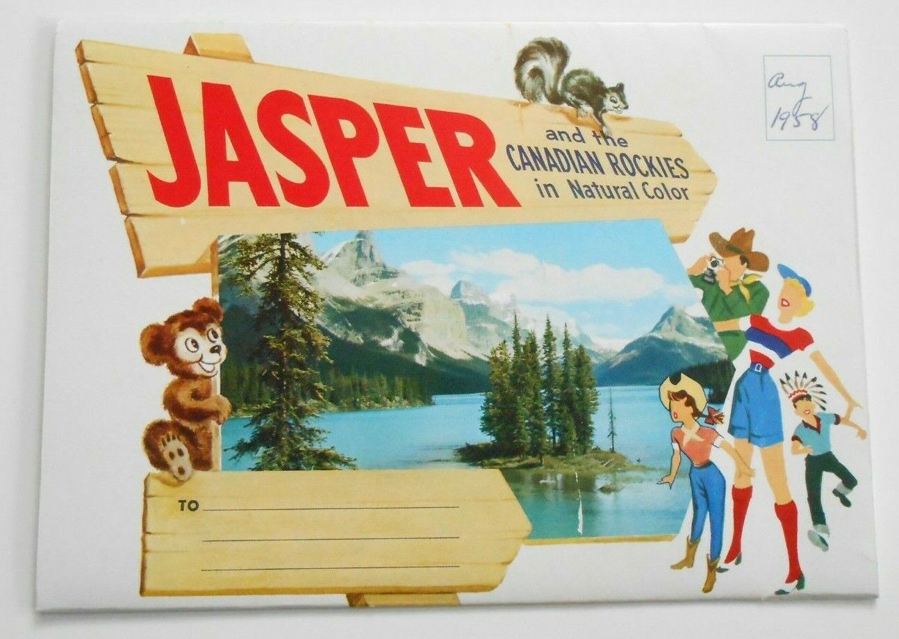 Vintage 1957 Jasper Wyoming Canadian Rockies Natural Color Fold Out