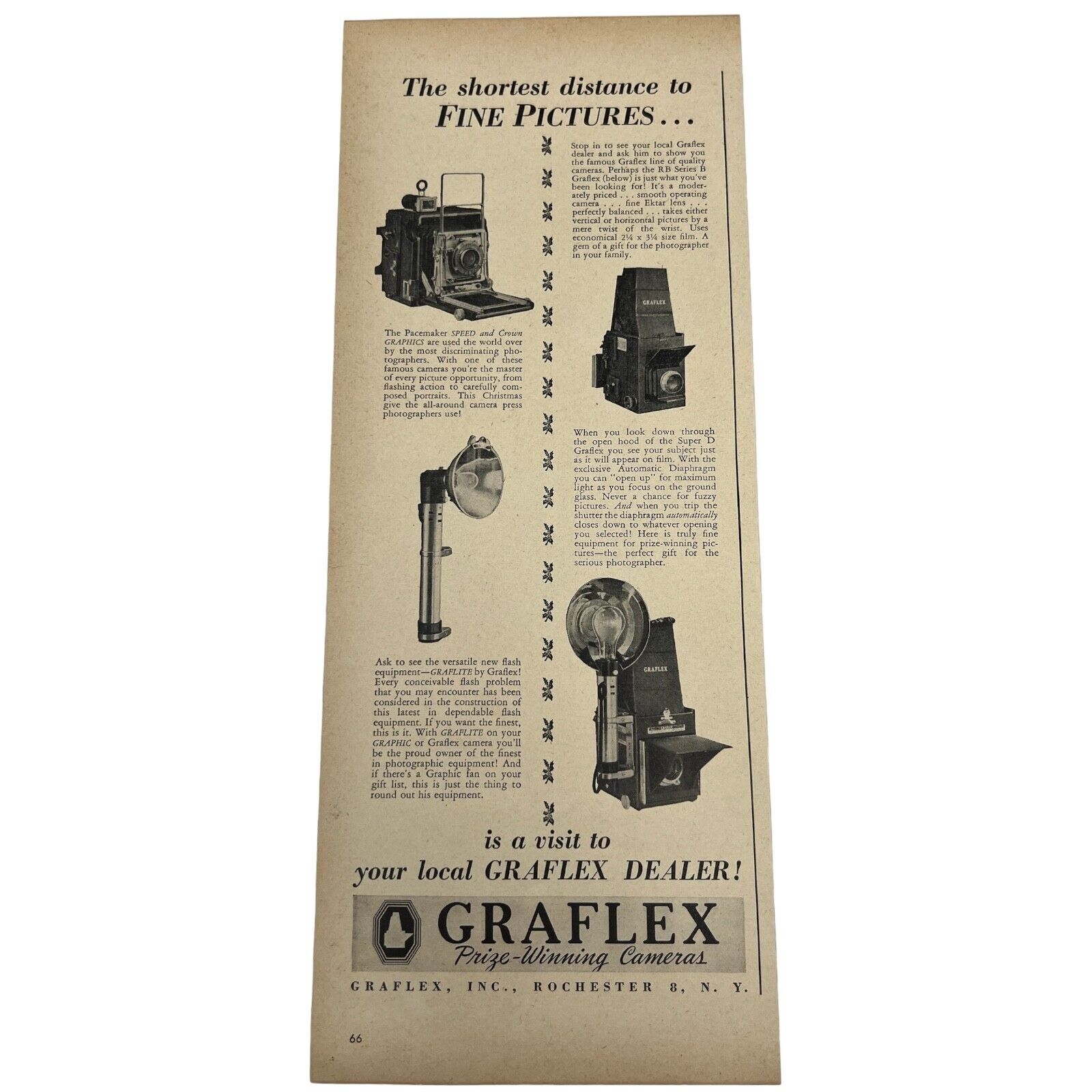 1948 Graflex Vintage Print Ad Prize Winning Cameras Fine Pictures 14 x 5 1/2\