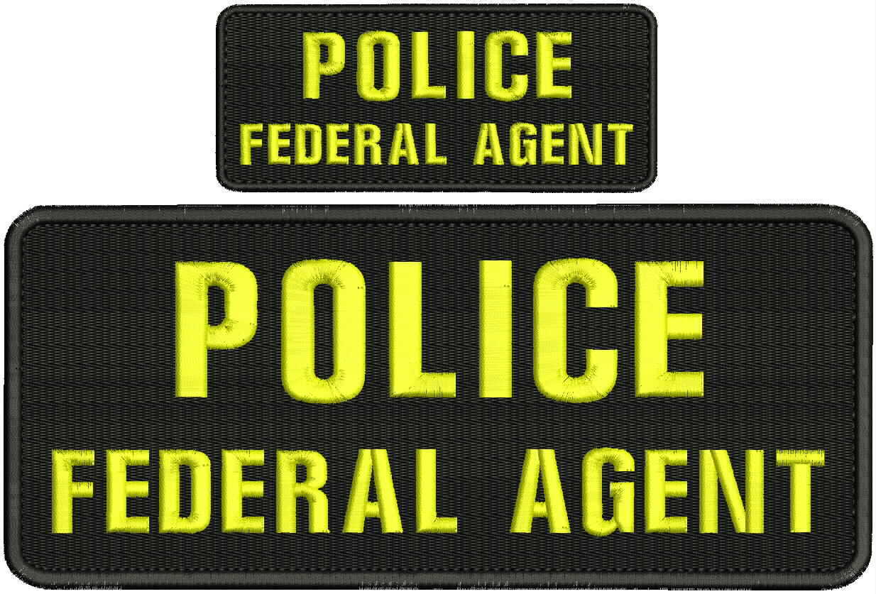 POLICE FEDERAL AGENT embroidery patch 4x10 and 2x5 hook yellow