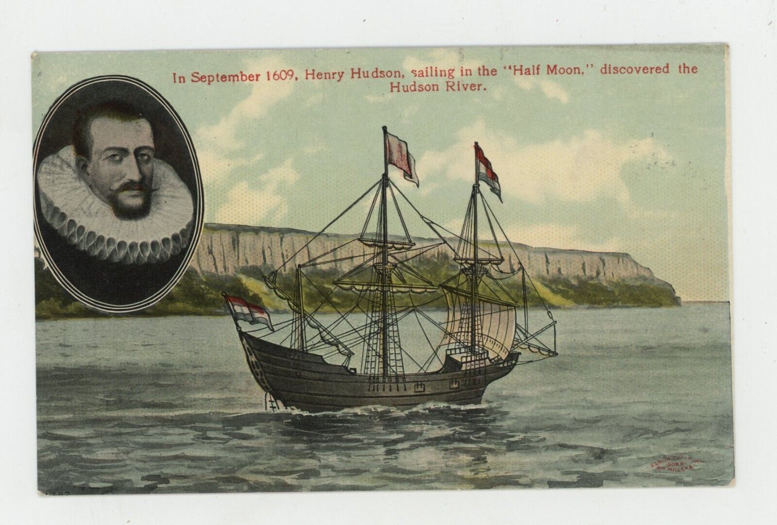 Vintage Postcard FAMOUS PEOPLE HENRY HUDSON SHIP HALF MOON DIVIDED BACK UNPOSTED