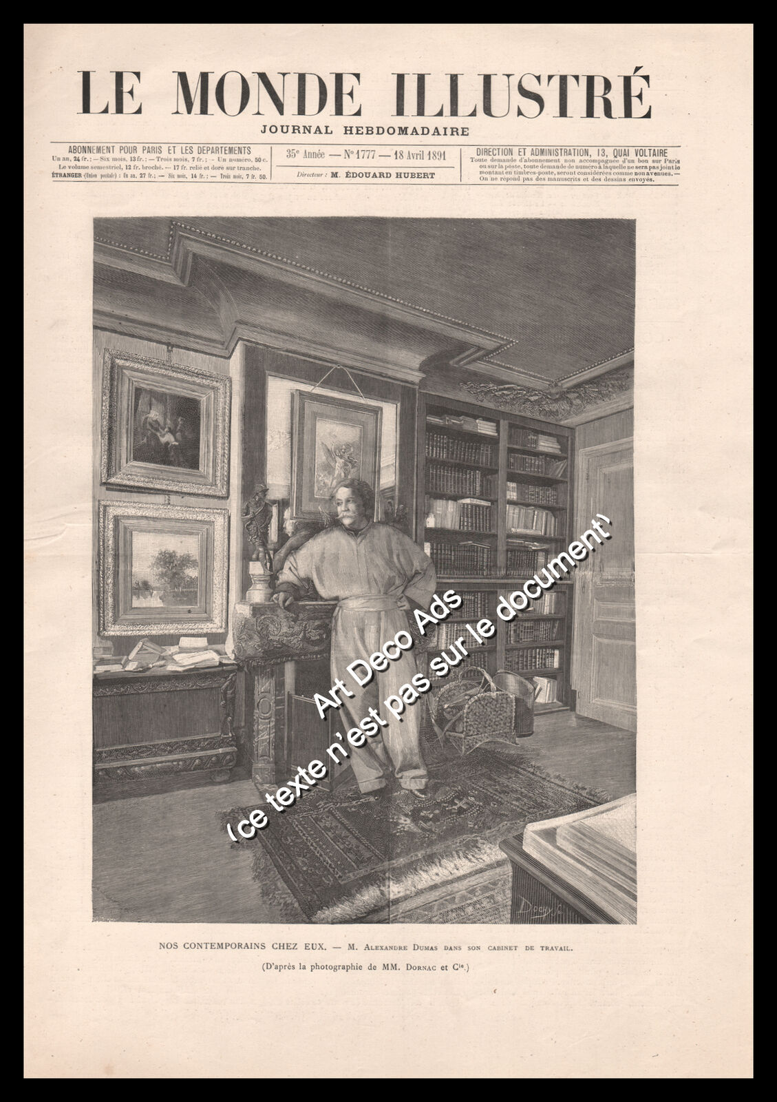 1891 Mr. Alexandre DUMAS in his office