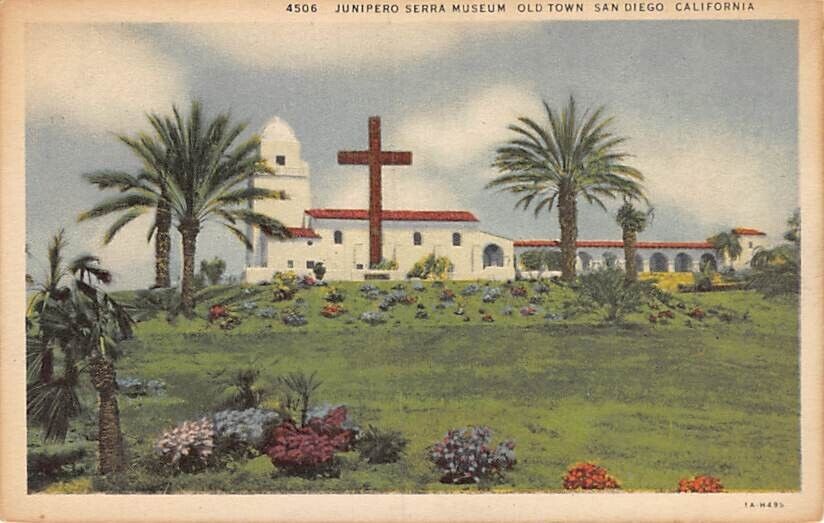 Postcard CA: Junipero Serra Museum, San Diego, California, Unposted 1930s, Linen