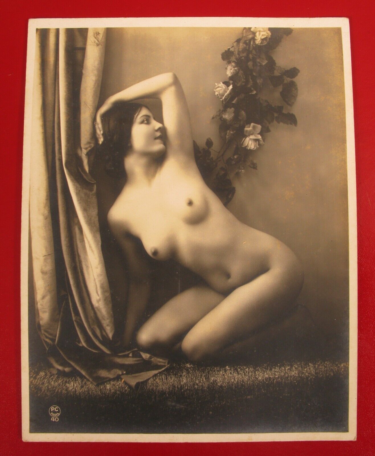 VINTAGE 1920's PHOTOGRAPH FEMALE SEXY NYMPH ROSES SENSUAL RISQUE FABULOUS 