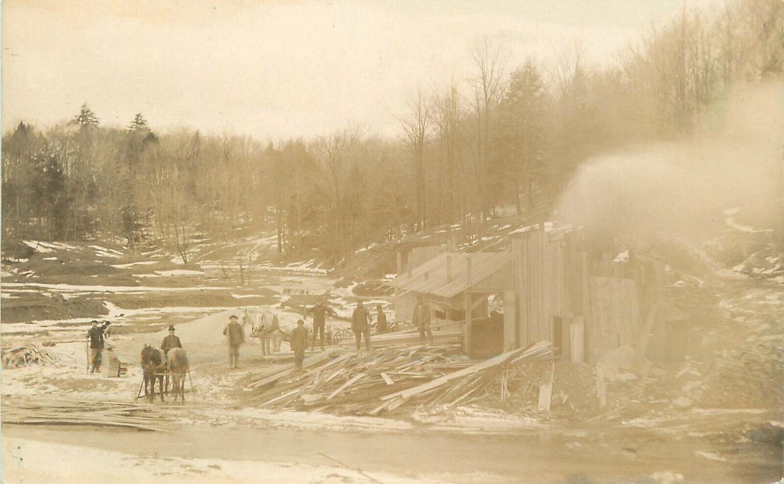 Postcard RPPC New York Collins Center 1908 Logging Lumber Sawmill 23-2135