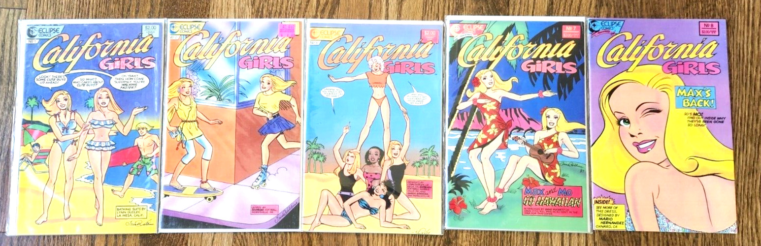 California Girls # 1, 2, 3, 7 & 8 LOT of 5 issues 1987. Trina Robbins.