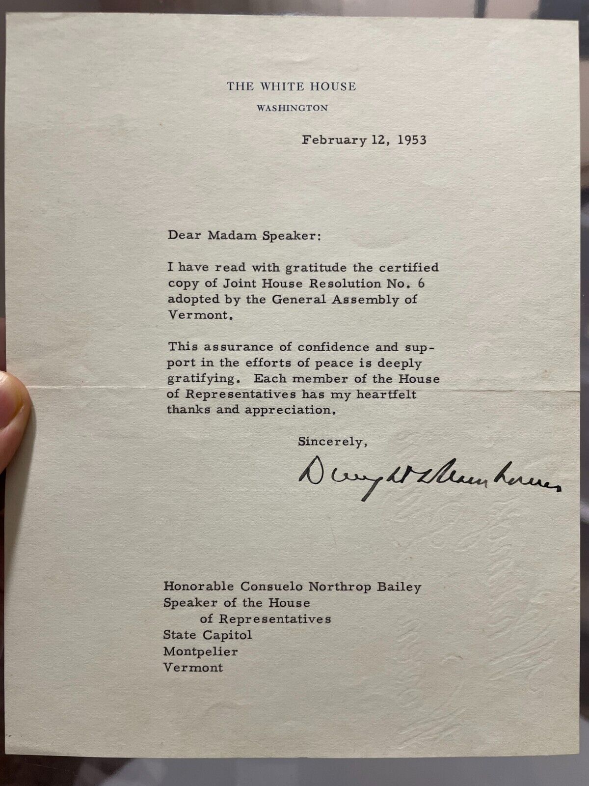 1953 President Dwight D. Eisenhower Typed White House Letter Signed