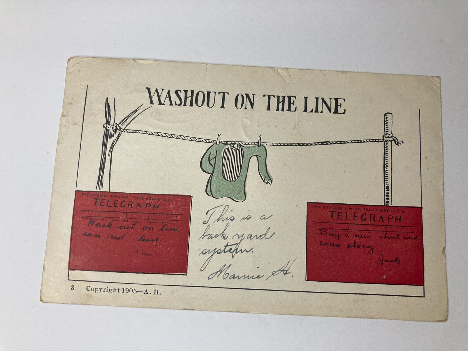 c1905 Washout On The Line ANTIQUE Postcard