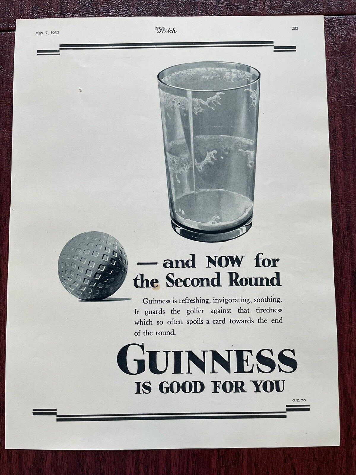 Guinness Ad Vintage Second Round Golf Guinness Is Good for You The Sketch 1930