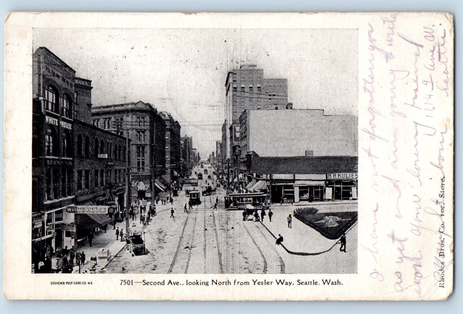 Seattle Washington WA Postcard Second Ave Looking North Yesler Way 1906 Vintage