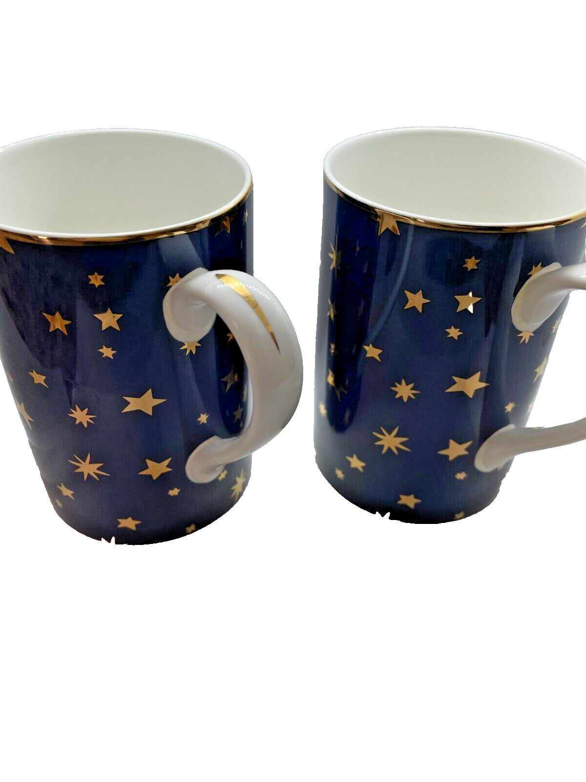 Set Of 2 Galaxy Fine Porcelain by Sakura Mug Cups 14k Gold Trim Midnight Blue