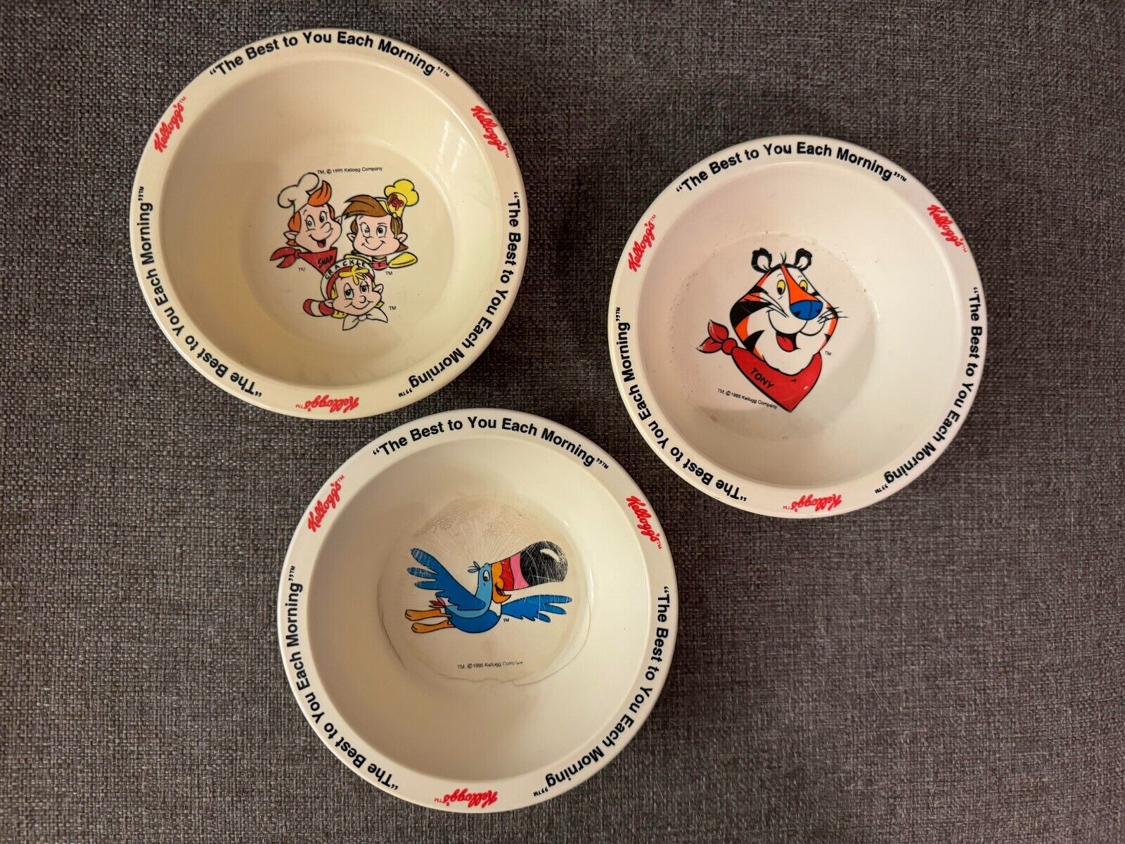 Vintage Kelloggs Cereal Bowls - Set of 3 - Tony the Tiger Fruit Loops