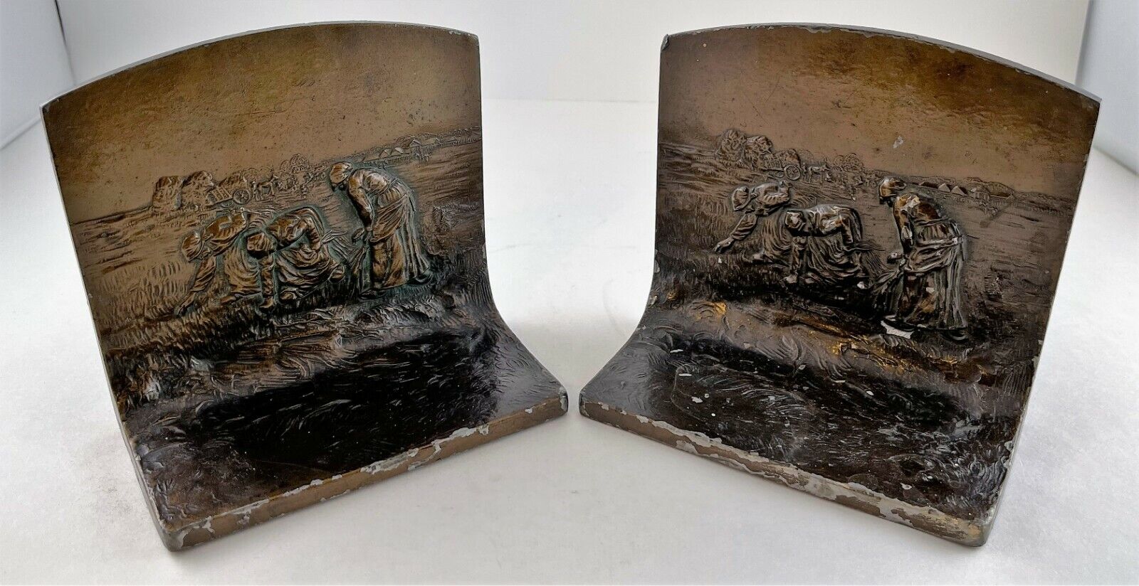 Antique K&O Heavy Book ends - The Gleaners