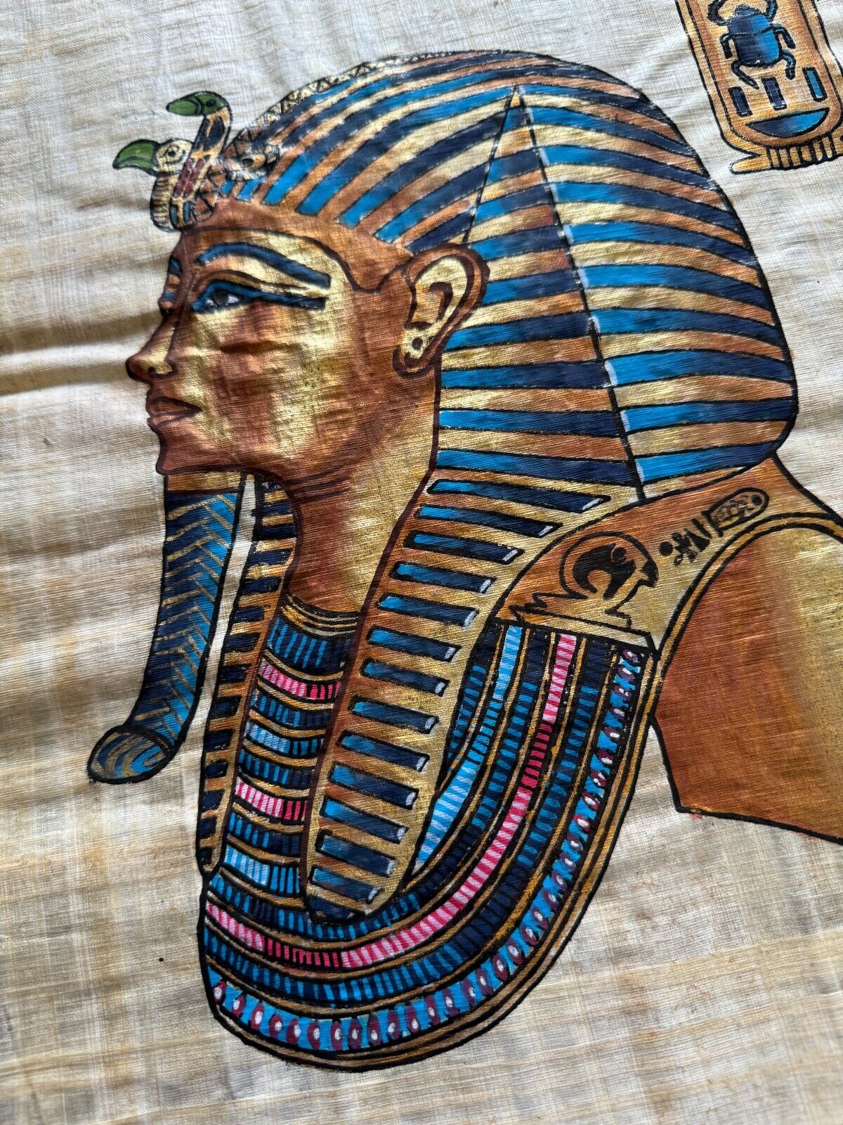 TUTANKHAMUN KING PHAROH PAPYRUS 1960’s EGYPTIAN CRAFT ART 17x13 INCHES COA # 4