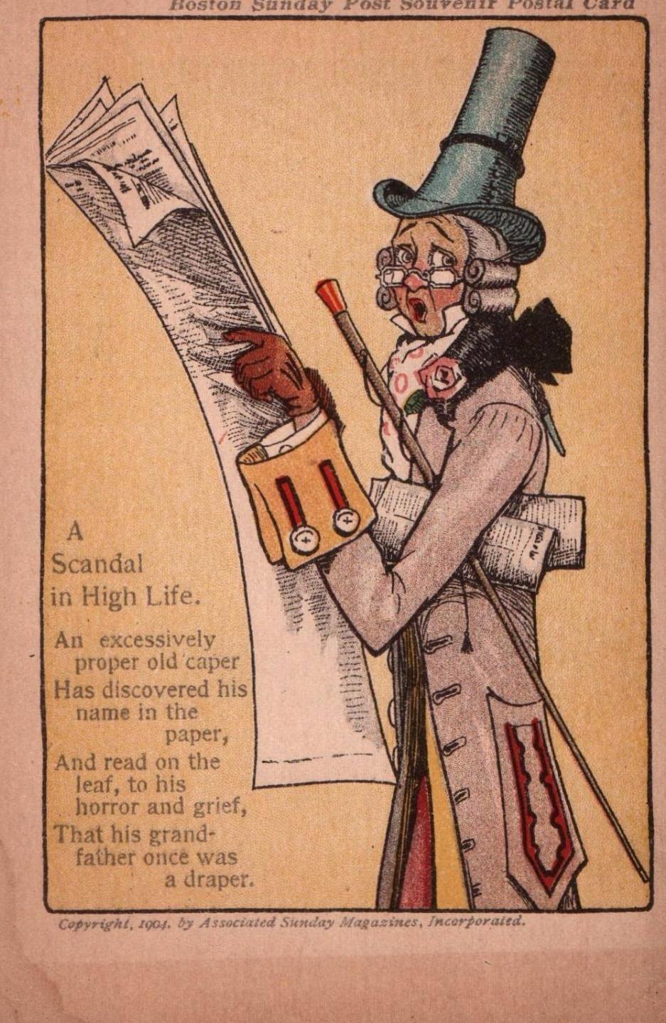 MAN FINDS SCANDAL In NEWSPAPER On Assoc. Sunday Magazines Vintage 1904 Postcard