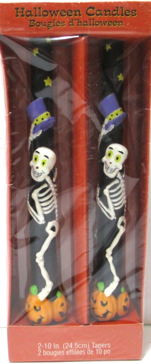 Vintage American Greetings Taper Candles Halloween Skeletons PAIR 10\