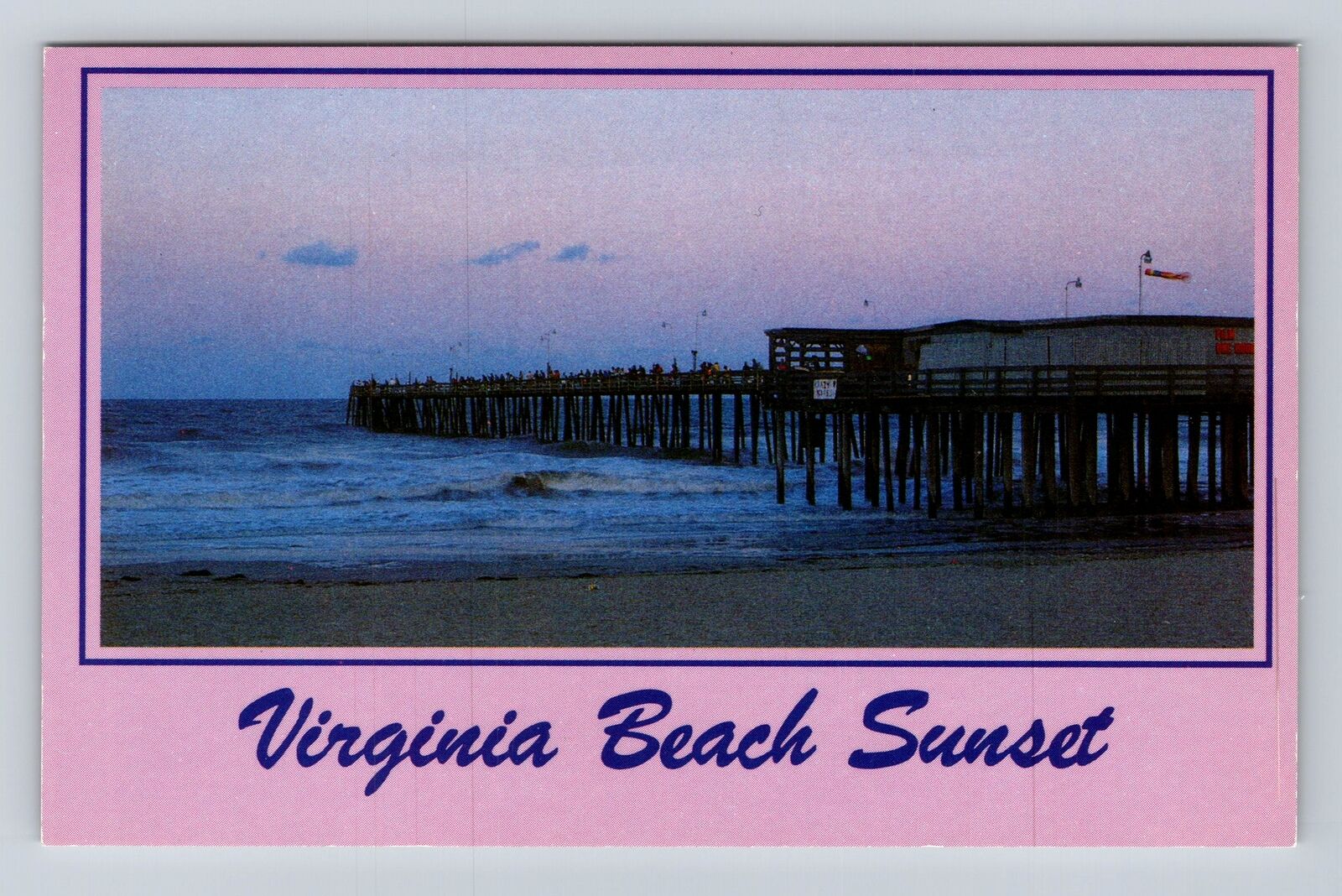Virginia Beach VA-Virginia, Sundown Over 14th Street Pier, Vintage Card Postcard
