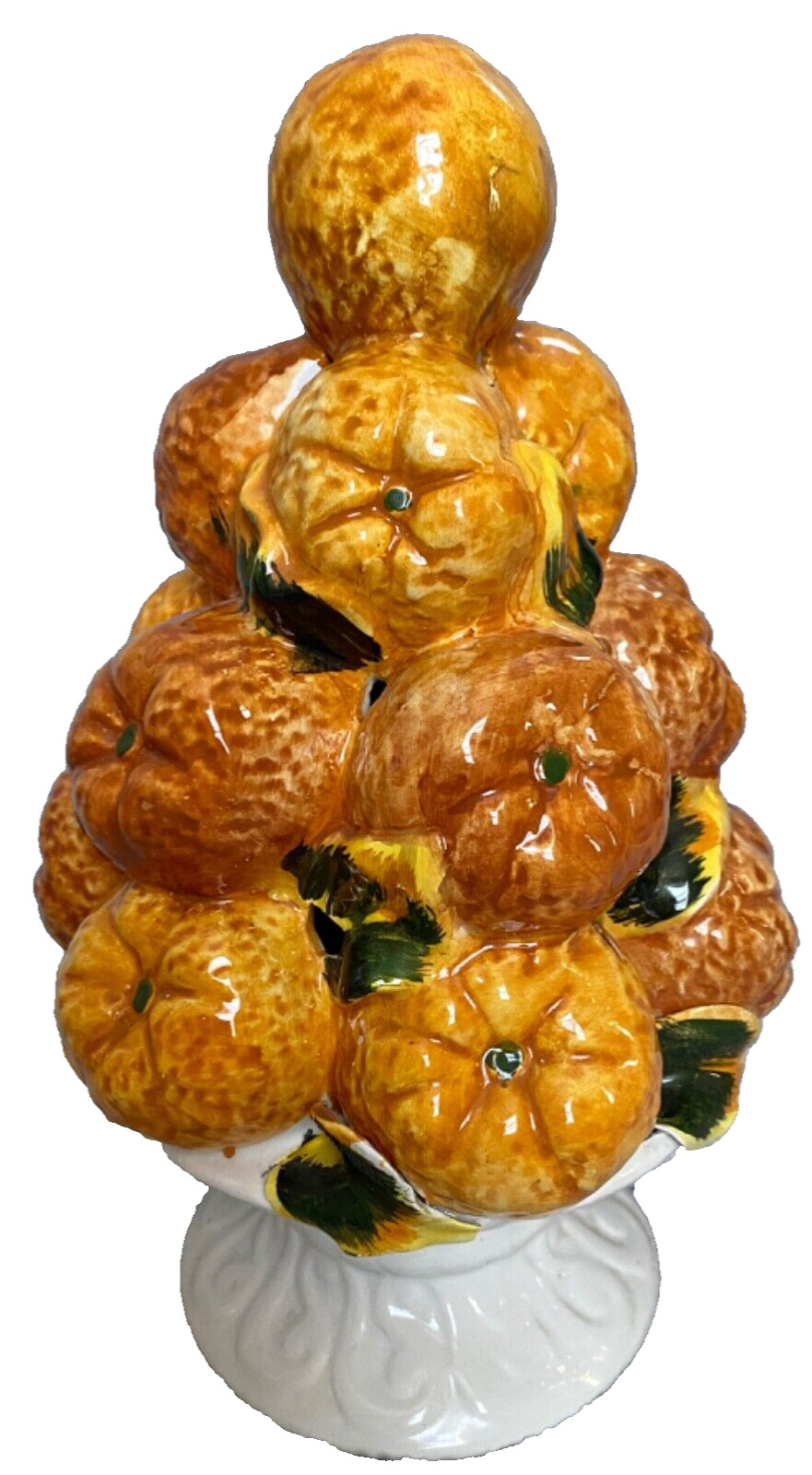 Majolica Oranges Hand Painted Topiary-Italian-Vintage-12 inches tall-RARE